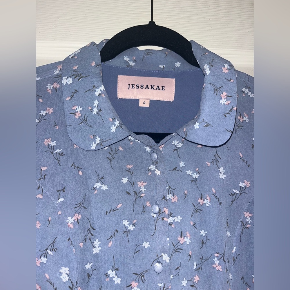 JessaKae floral blue long midi button down collared dress size S